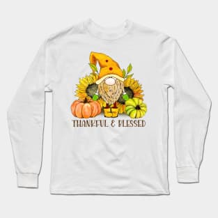 Thankful and Blessed Autumn Gnome Long Sleeve T-Shirt